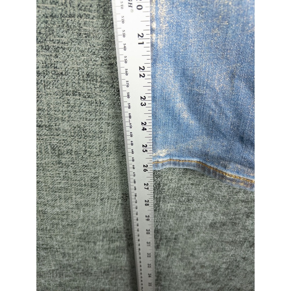 Frame Le Crop Mini Boot Jeans Womens 29 Blue Gold Hologram Metallic Y2K Festival - Picture 5 of 7